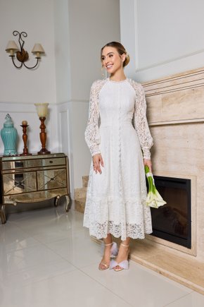 04 vestido midi em renda e guipir com manga longa